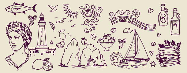 Antique royal crown sketch set, vintage jewelry and tiara illustrations, queen princess fashion design elements, purple ink royal icon graphics, luxury jewelry sketch collection, hand drawn crown and  © Geetaroy