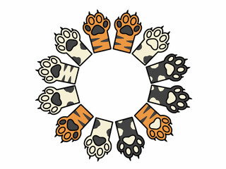 Obraz premium Cat paws circular border with various fur patterns