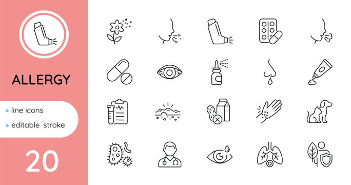 Set of line icons. Allergy. Vector, editable.