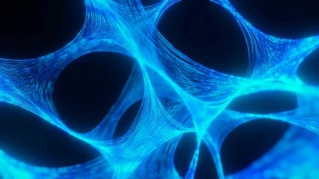 Blue Filament Web Pattern. Glowing Blue Cellular Network Resembling Neurons With Electric Features