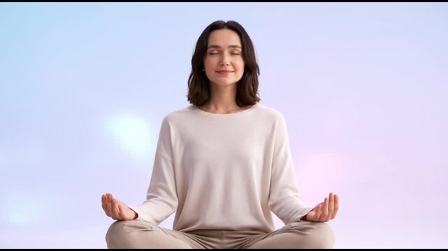 Meditation mindfulness yoga relaxation peace calm balance serenity wellness self care young woman breathing serene pose floor cultivating inner peace calm balance mindfulness for wellness and self