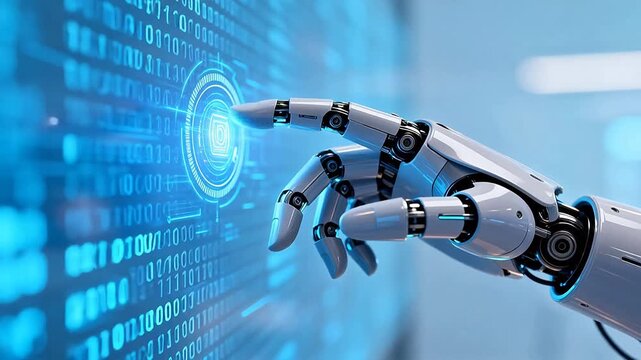 Robot hand interacting with digital interface