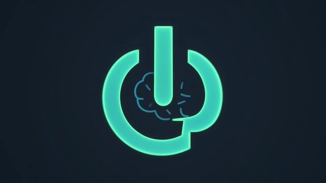 Blue power symbol brain icon glowing neon technology concept digital illustration energy sign minimal style abstract background modern graphic luminous restart button user interface neon icon