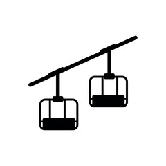 Fototapeta premium Ski lift chairs on a cable in a simple black and white illustration.