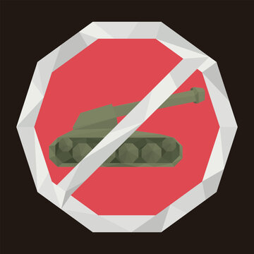 Abstract No War polygon signage isolated on brown square background