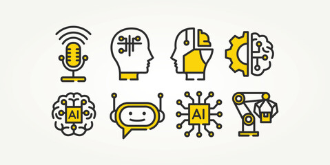 Fototapeta premium minimalist set of artificial intelligence technology line art icons vector illustration design. chatbot, AI assistant, smart system and more