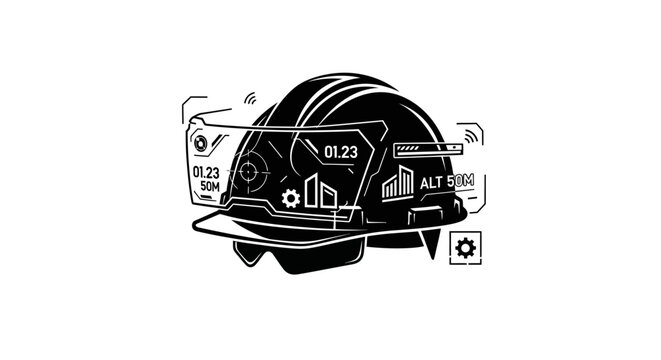 Futuristic Hard Hat with Augmented Reality Display Technology.