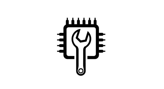 Microchip with Wrench Icon Representing Electronic Repair and Maintenance.