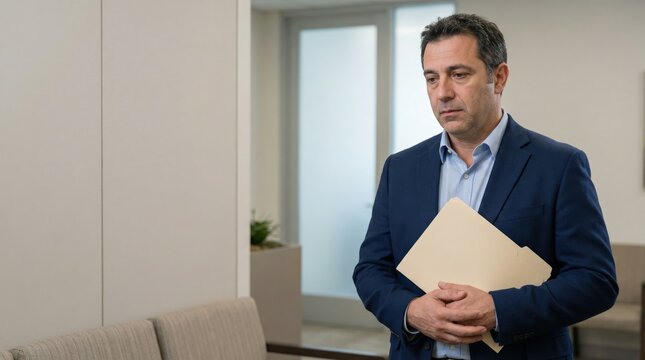 Italian middle-aged man experiencing job interview nerves before