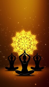 Yoga day woman practicing yoga lotus position animation background. Chakras Appearing Her Body. Spirituality, Yoga, Self-care, Mindfulness meditation spiritual motion scene shivaratri hindu devotion