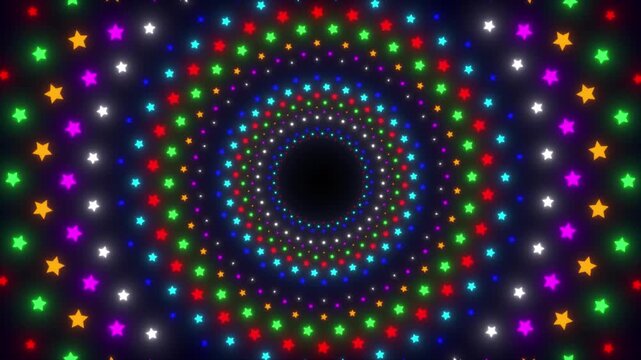 Bright neon bloom circirlar stars seamless vj loop,  energy wave pattern tunnel loop animaion.
