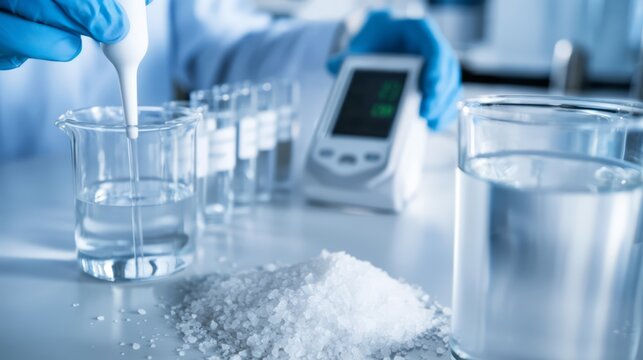 Water quality technician testing freshly desalinated water samples.