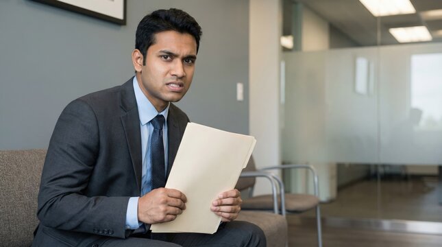 Bangladeshi young man experiencing job interview nerves in a waiting