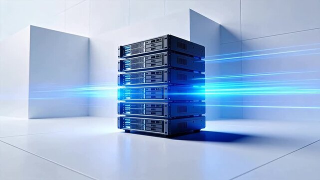 Stack of server towers in a clean room