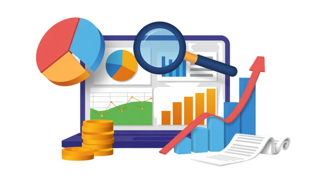 Creative illustration of analytics and business growth with colorful icons and graphs Vector