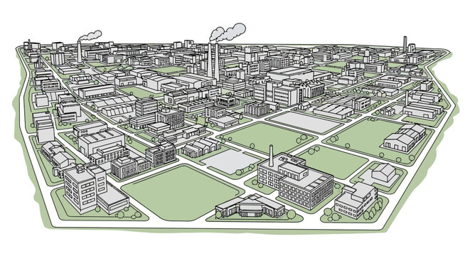 City Map With Green Spaces Shown.