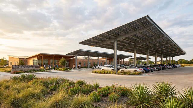Community Learning Campus in Denton Texas With Solar Covered Parking and Native Planting Beds, Public Buildings, Renewable Energy Infrastructure, Sustainable Design