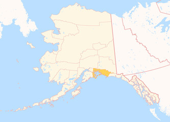 Fototapeta premium Map of the County Chugach (Alaska, US) showing the Federal State with the highlighted County