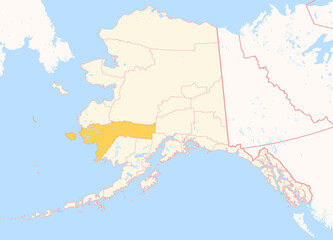 Obraz premium Map of the County Bethel (Alaska, US) showing the Federal State with the highlighted County