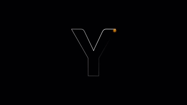 Alphabet animation of letter 'Y' with glowing light path on black background , Letter concept. Modern glowing letter Y in 4K animation with alpha channel.