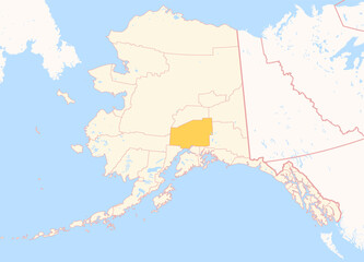 Obraz premium Map of the County Matanuska-Susitna (Alaska, US) showing the Federal State with the highlighted County