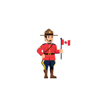 Canadian Mountie Holding Flag.