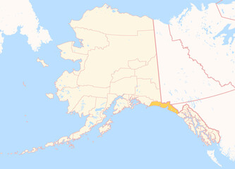 Obraz premium Map of the County Yakutat (Alaska, US) showing the Federal State with the highlighted County
