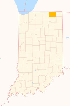 Map of the County LaGrange (Indiana, US) showing the Federal State with the highlighted County