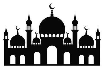 Fototapeta premium Silhouette of a Grand Mosque with Domes and Minarets