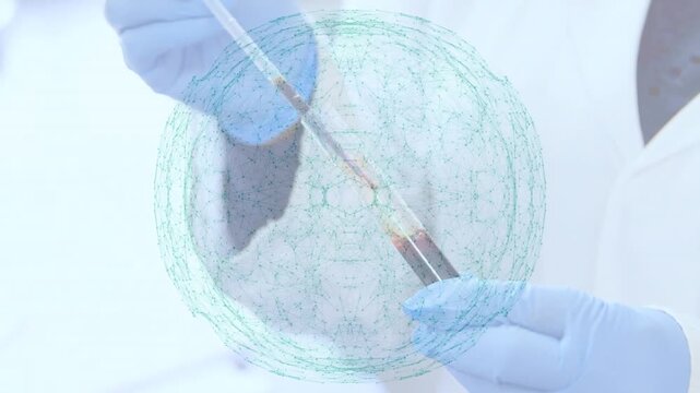 Animation of networks of connections and world map over dna strand on white background
