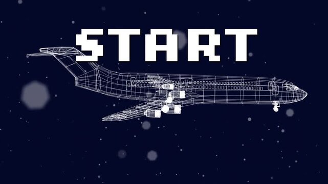 Animation of airplane shape of network of connections and data processing over black background
