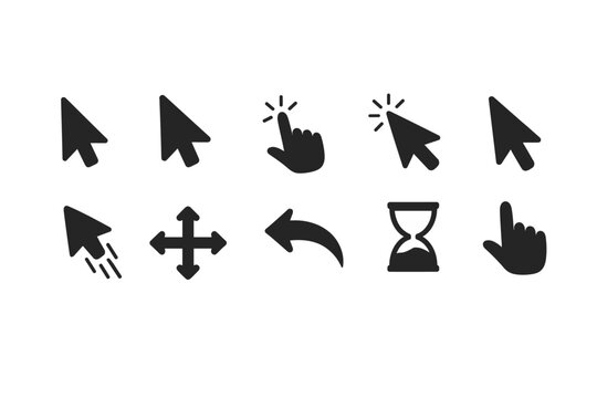 Collection of diverse cursor icons representing various computer actions and functions