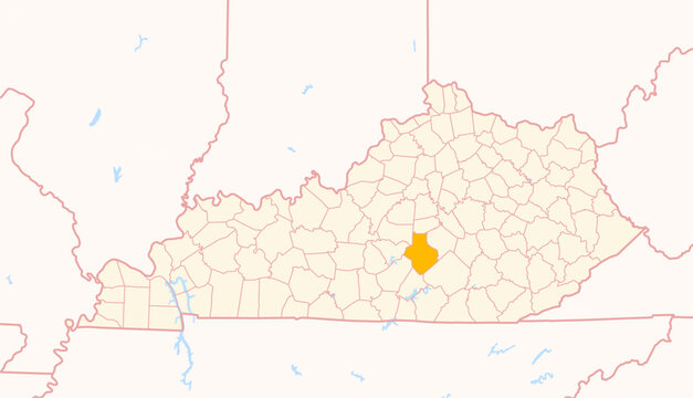 Map of the County Casey (Kentucky, US) showing the Federal State with the highlighted County