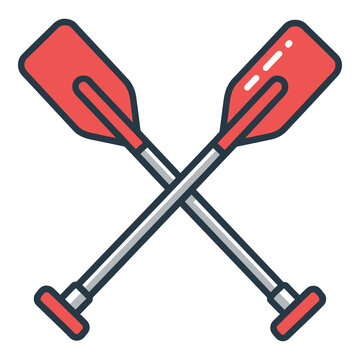 Red oars crossed over each other for rowing a boat icon