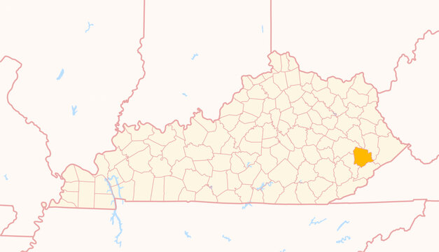 Map of the County Knott (Kentucky, US) showing the Federal State with the highlighted County