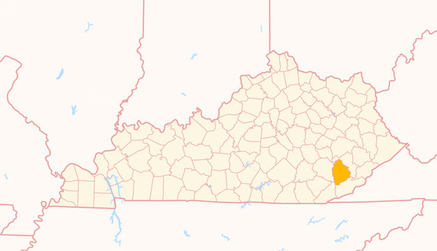 Map of the County Leslie (Kentucky, US) showing the Federal State with the highlighted County