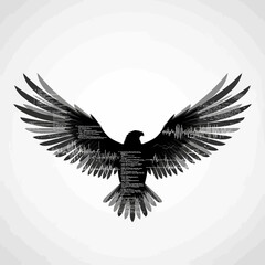 Obraz premium Grunge Eagle Silhouette with Wings Spread Wide, Abstract Black and White Graphic