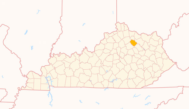 Map of the County Nicholas (Kentucky, US) showing the Federal State with the highlighted County