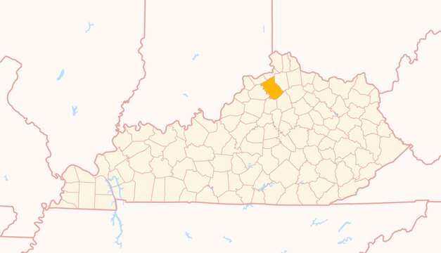 Map of the County Owen (Kentucky, US) showing the Federal State with the highlighted County