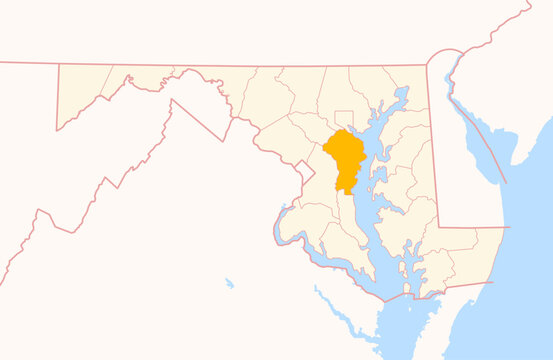Map of the County Anne Arundel (Maryland, US) showing the Federal State with the highlighted County