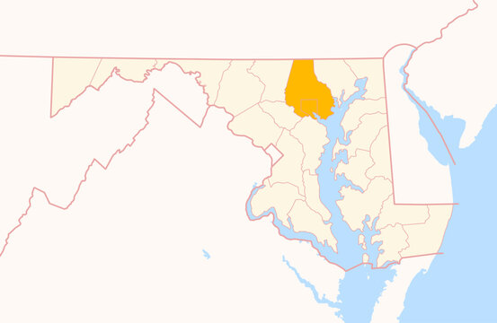 Map of the County Baltimore (Maryland, US) showing the Federal State with the highlighted County