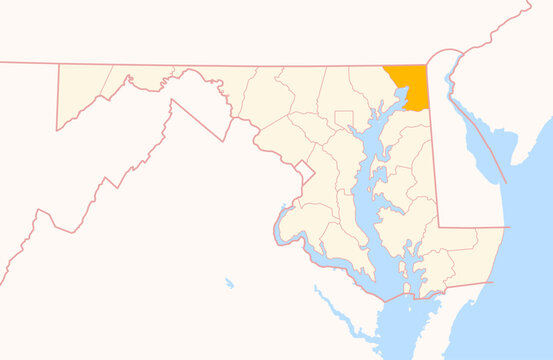 Map of the County Cecil (Maryland, US) showing the Federal State with the highlighted County