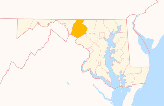 Map of the County Frederick (Maryland, US) showing the Federal State with the highlighted County