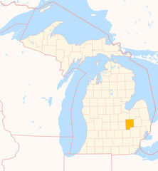 Fototapeta premium Map of the County Genesee (Michigan, US) showing the Federal State with the highlighted County