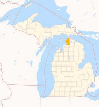 Map of the County Emmet (Michigan, US) showing the Federal State with the highlighted County