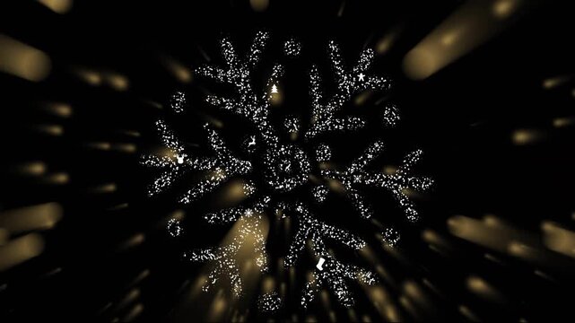 Golden beams radiating behind digital snowflake pulsing outward and shrinking it to visualize depth