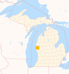 Fototapeta premium Map of the County Oceana (Michigan, US) showing the Federal State with the highlighted County
