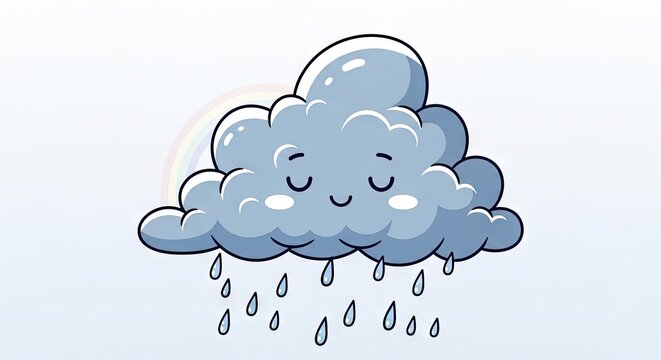 Cartoon cloud with raindrops illustration weather concept on white background