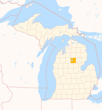 Map of the County Roscommon (Michigan, US) showing the Federal State with the highlighted County