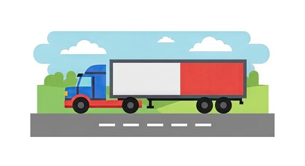Naklejka premium Cartoon semi truck on highway transportation illustration for commercial use